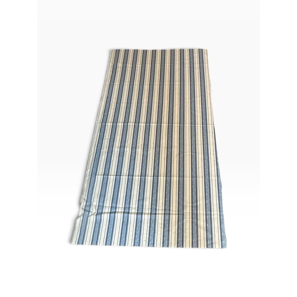 Fabric Remnant 1 Yards Blue Cream Striped Floral Upholstery